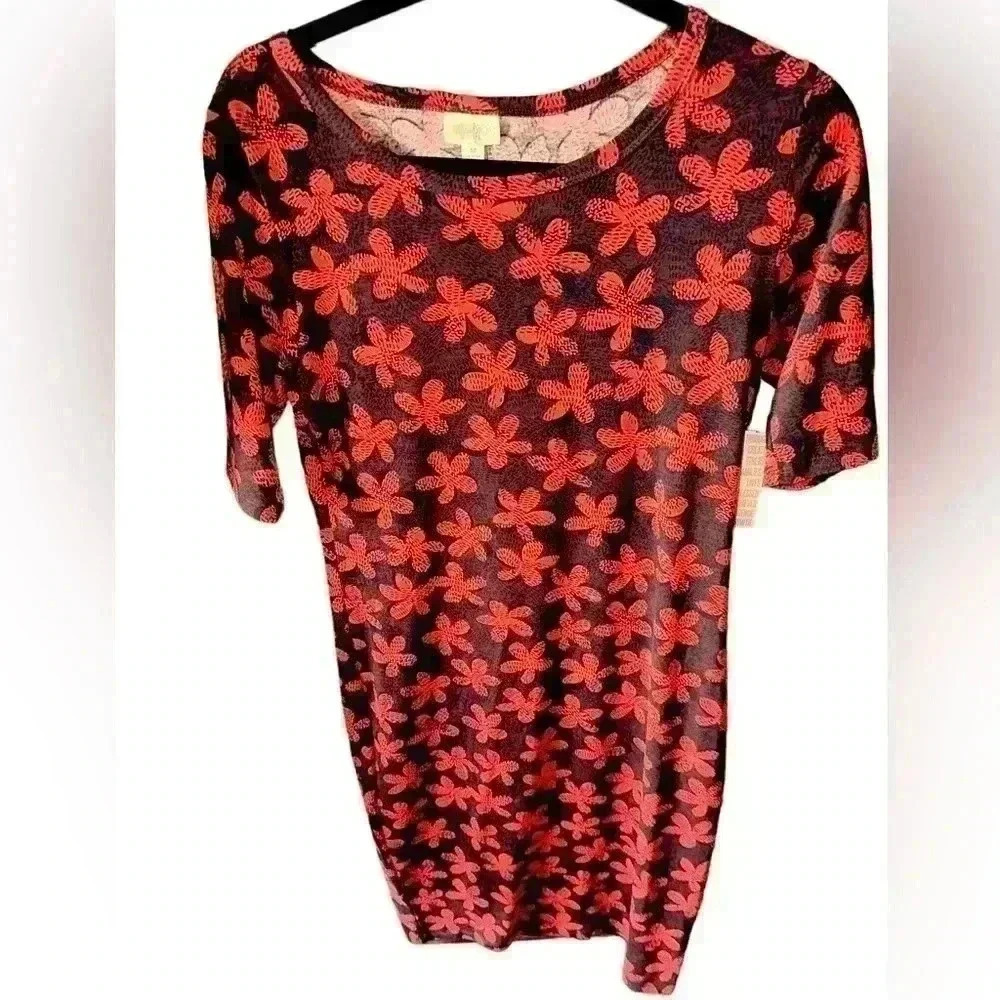 Lularoe medium brown& orange retro daisy Julia‎ pencil T shirt dress . NWT.